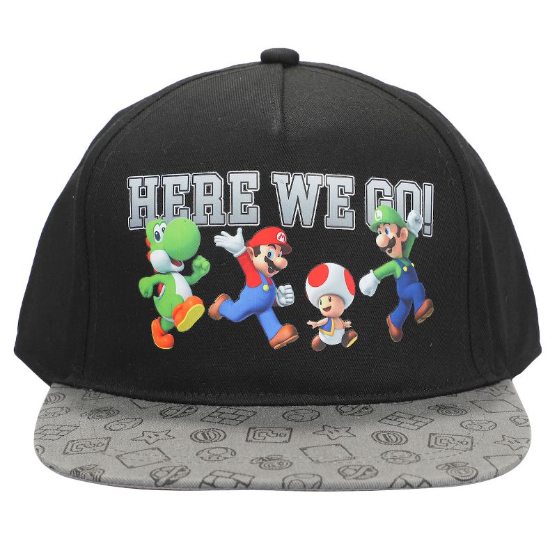 Super Mario Bros Here We Go Boy's Black Snapback Hat, 2 of 7