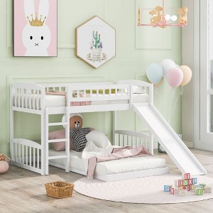 Twin Over Twin Bunk Bed with Slide and Ladder, White - 1 of 4