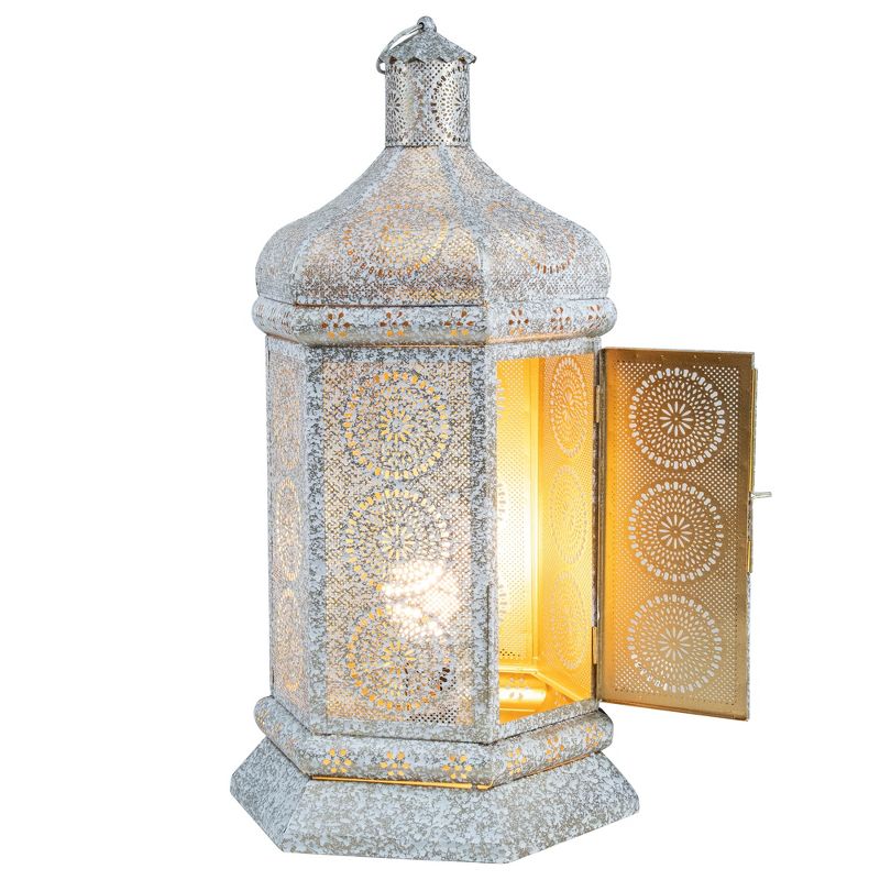 Northlight 21.5" White and Gold Moroccan Style Lantern Table Lamp, 3 of 5
