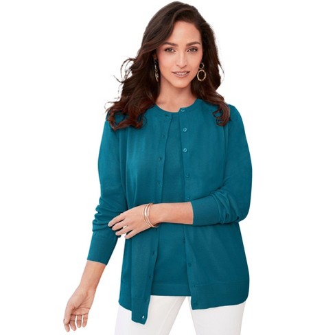 Jessica London Women's Plus Size Fine Gauge Cardigan - 12, Deep Teal ...