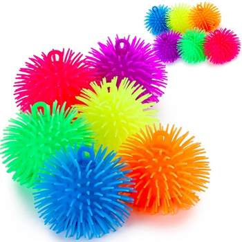 Kicko Puffer Balls, 12 Pack Assorted Colors, Blue, Green, Orange, Yellow, Pink and Purple, with Loop