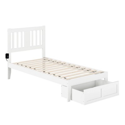 Tahoe Twin Mission White Wood Bed with Storage Drawer & USB Charger