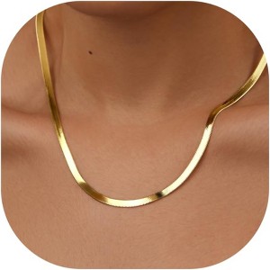 14K Gold/Silver Plated Herringbone Necklace for Women, Dainty Layered Choker Non-Tarnish - 1 of 4