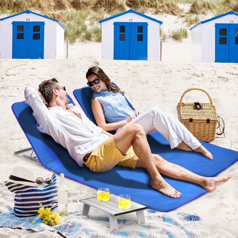 Tangkula 3PCS Folding Beach Mat Set Adjustable Beach Lounge Chair & Side Table Set, 3 of 11