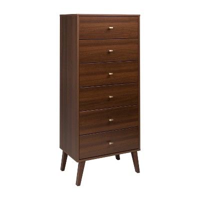 Cherry Red Mid-Century Modern Tall 6-Drawer Lingerie Chest