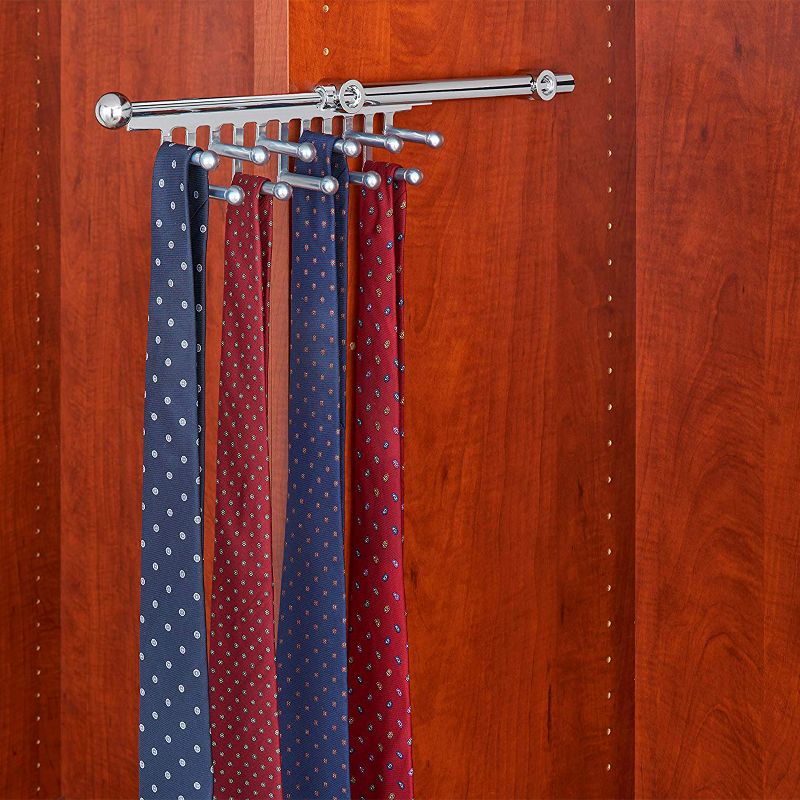 Rev-A-Shelf 12" Pull Out Closet Organization Rack for Belts, Ties and Scarves, Accessories Storage Hanger with 11 Non-Slip Hooks, Chrome, CTR-12-CR, 4 of 5