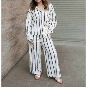 Women's Stripe Button Down Shirt - MIOU MUSE - 1 of 4