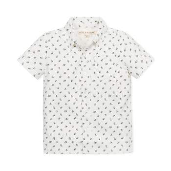 Hope & Henry Boys' Organic Short Sleeve Jersey Button Down Shirt, Kids