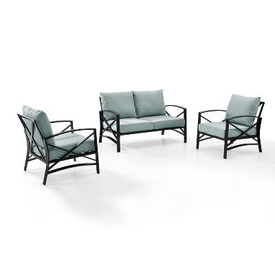 3pc Kaplan Outdoor Seating Set with Loveseat & 2 Chairs - Mist - Crosley
