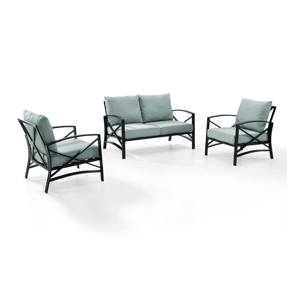 3pc Kaplan Outdoor Seating Set With Loveseat & 2 Chairs Mist Crosley