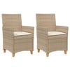 vidaXL Patio Chairs with Cushions 2 pcs Beige Poly Rattan&Solid Wood - 2 of 4