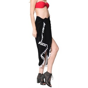 LA LEELA Long Beachwear Sarong Coverups for Women Summer Beach Sarong Swimsuit Wraps Skirt Chiffon Bikini Swim Cover Ups One Size Black, Solid - 1 of 4