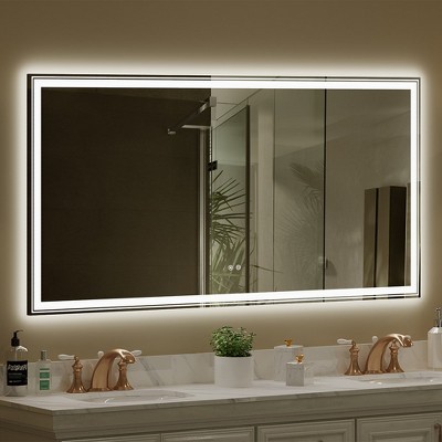 72 x 36 Inch LED Bathroom Mirror with Front and Rear Light, Adjustable Brightness, Anti Fog, Memory Function, Large Rectangular Mirror