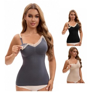 INSPIRE CHIC Women's 3 Pcs Lace V Neck Pregnancy Cami with Built-In Bra Maternity Nursing Tank Top for Breastfeeding - 1 of 4