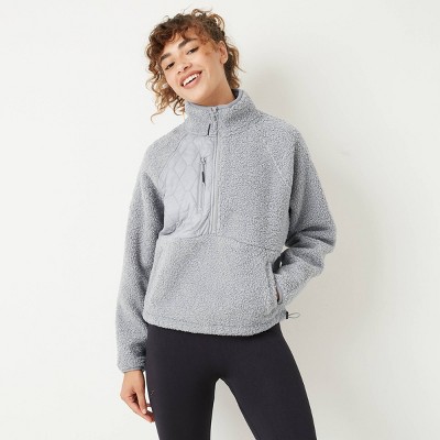 women's gray sherpa pullover
