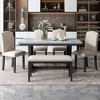NicBex Dining Room Table Set for 6 Morden Dining Room Table with Marble Veneer Tabletop, 4 Upholstered Chairs and 1 Bench for Dining Room, White - 3 of 4