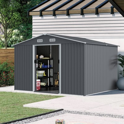 Outdoor Storage Shed Large Metal Tool Sheds, Heavy Duty Storage House with Sliding Doors
