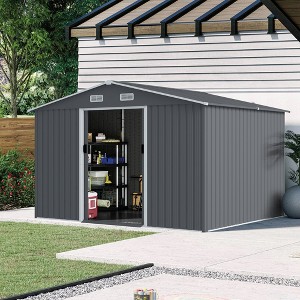 Outdoor Storage Shed Large Metal Tool Sheds, Heavy Duty Storage House with Sliding Doors - 1 of 4