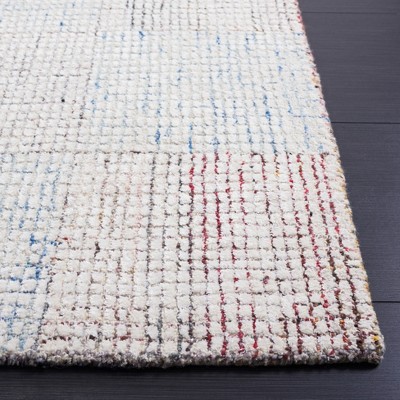 Handmade Ivory and Blue Wool Blend Abstract Area Rug, 5' x 8'