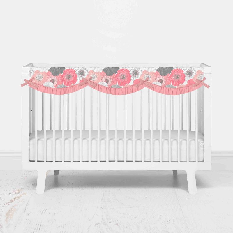 Bacati - Watercolor Floral Coral Gray Long Side Crib Rail Guard Cover, 1 of 6