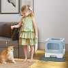 LunaLulinlk blue Large enclosed cat litter box with mat and litter scoop, front entry top exit door - 3 of 4