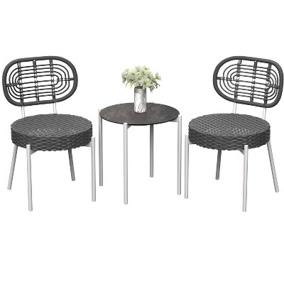 white steel frame + gray rattan