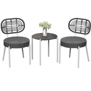 3 Pieces Patio Set Outdoor Wicker Bistro Set All-Weather Rattan Deck Conversation Set of 3 with Table & Cushions for Deck Patio Balcony Backyard - 1 of 4
