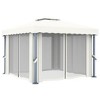 vidaXL Gazebo - Cream White Aluminum with Curtain - Outdoor Canopy - Ideal for Parties, Picnics, BBQs - Includes Mesh Screens and Curtains - 9.8'x9.8' - 3 of 4