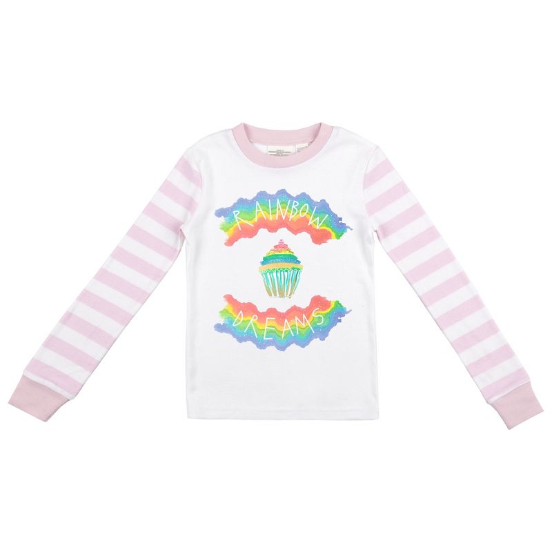 Rainbow Dreams Youth Girls Pink & White Striped Long Sleeve Shirt & Sleep Pants Set, 2 of 5