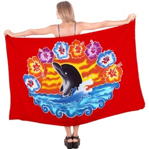 LA LEELA Women's Summer Beach Wrap Bikini Wraps Sarong Swimwear Cover up Skirt Bathing suit Swimsuit Pareo for Women One Size Red, Floral - 1 of 4
