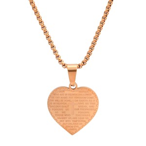 Steeltime Ladies stainless steel heart shape Our Father english prayer pendant. Color Options: Silver, Gold, Rose Gold - 1 of 4