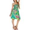 LA LEELA Women's Summer Boho Beach Smocked Mini Flowy Dress Tube Top Strapless Dresses for Women One Size Shamrock Green, Floral - 3 of 4