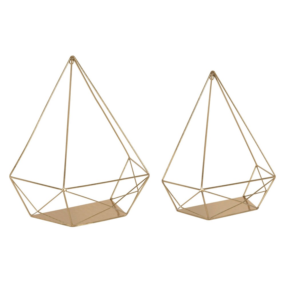 Photos - Garden & Outdoor Decoration Kate & Laurel All Things Decor 2pc Prouvé Diamond Shaped Shelf Set Gold - Metal Floating Decor Storage