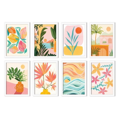 Pastel Tropics By Modern Tropical - 8 Piece White Framed Art Set ...