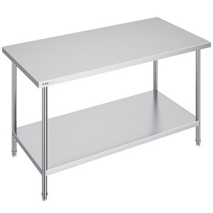 VEVOR Stainless Steel Prep Table, 30 x 60 x 34 Inch, 910 lbs Load Capacity, Heavy Duty Metal Worktable with 3 Adjustable Height Levels - 1 of 4