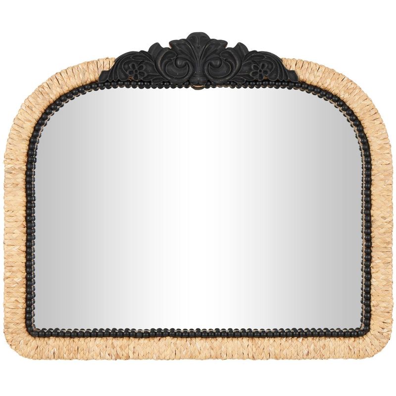 29&#34;x35&#34; Wooden Floral Woven Wall Mirror with Black Beaded Detailing Brown - Olivia &#38; May, 1 of 9
