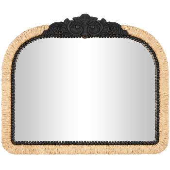 29"x35" Wooden Floral Woven Wall Mirror with Black Beaded Detailing Brown - Olivia & May