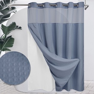 No Hook Shower Curtain with Snap in Liner, Heavyweight Waffle Fabric Bath Curtain, Hotel Grade - 1 of 4