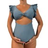 Coolmee Women Maternity Cutout Slimming Tummy Control V Neck Wrap Loose Ruffled Short Sleeve Belly-Covering One Piece Swimsuit - 2 of 4
