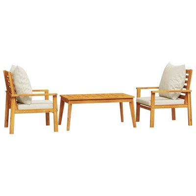 vidaXL Patio Lounge Set - Acacia Wood - 3 Piece Outdoor Furniture - Cushions Included - Deck/Porch/Garden Use