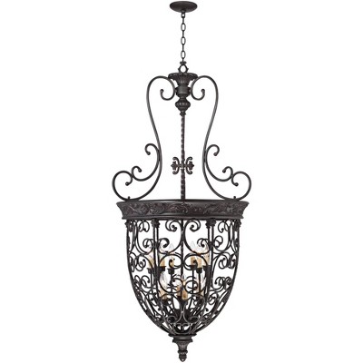 Franklin Iron Works Rubbed Bronze Foyer Chandelier 27 1/2" Wide 12-Light French Scroll for Dining Room House Kitchen Entryway