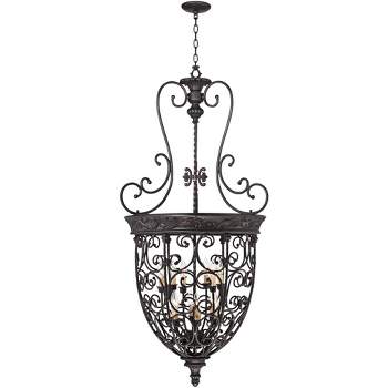 Franklin Iron Works French Scroll Rubbed Bronze Chandelier 27 1/2" Wide Rustic 12-Light Fixture for Dining Room House Kitchen Island Entryway Bedroom