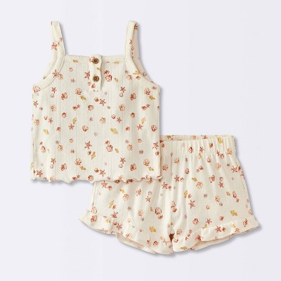 Baby Girls' Tank Top & Ruffle Shorts Set - Cloud Island™ Tan 0-3M