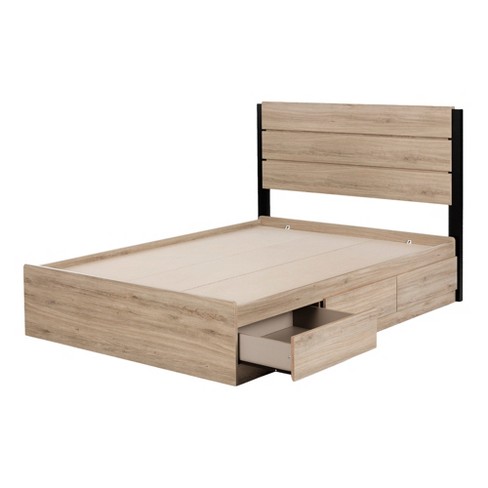 Full Induzy Bed Set Bed And Headboard Rustic Oak Matte Black South Shore