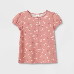 OshKosh B'gosh Toddler Girls' Floral Henley Short Sleeve T-Shirt - Dark Pink 4T