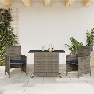 vidaXL 3 Piece Bistro Set with Cushions Gray Poly Rattan - 1 of 4