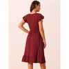 Seta T Women's Summer Casual Flutter Short Sleeve Crew Neck Ruffle Hem Midi Dress with Pockets - 4 of 4