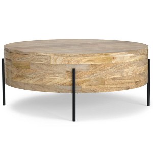 WyndenHall Farmington Drum Coffee Table Natural : Modern Industrial Style, Mango Wood & Iron, 38" - 1 of 4