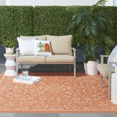 Playful Floral Vines Orange Square Indoor/Outdoor Rug