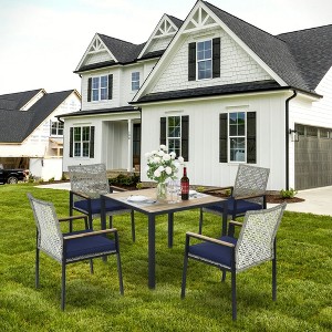 Racxily All Weather 5-Piece Patio Dining Table Sets, Patio Conversation Set Acacia Wood Table Top with Umbrella Hole - 1 of 4